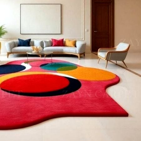 Handcrafted Red Circle Abstract Living Room Rug
